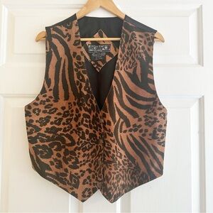 Vintage Agapo Suede Leather Vest Leopard Print Black Brown Women's Large